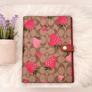 Coach Notebook with Wild Strawberry Print in Signature Canvas in Khaki CH386 NWT